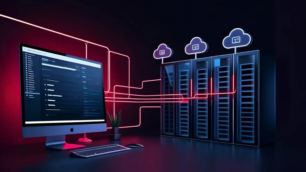 Visual of frontend and backend technologies: frontend handles design, backend manages logic and data behind websites.