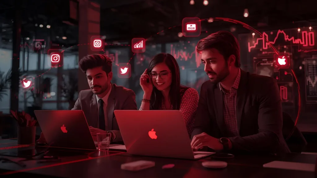 Small business owners using social media to increase brand visibility and reach more customers online