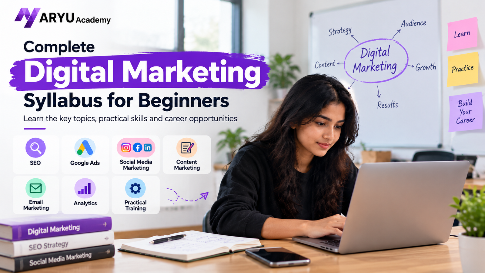 Complete Digital Marketing Syllabus for Beginners – Aryu Academy SEO, Google Ads, Social Media Marketing, Content Marketing, Email Marketing, Analytics and Practical Training